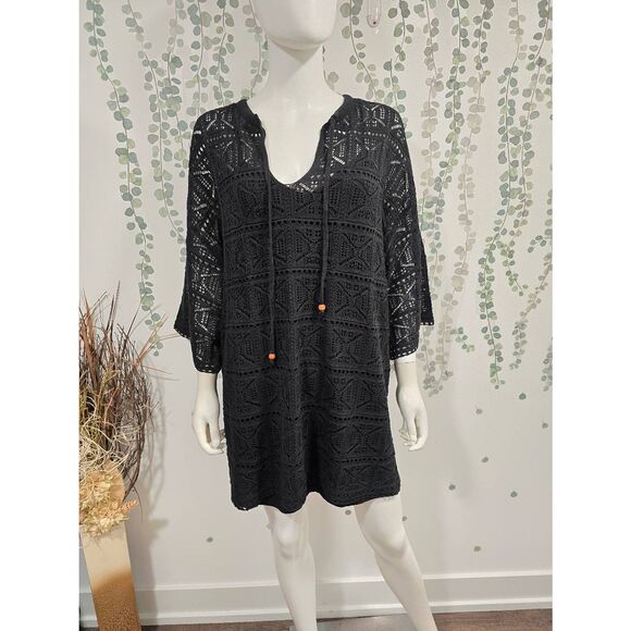 Pomander Place Black Crochet Knit Kai Dress Sz L - Picture 5 of 12